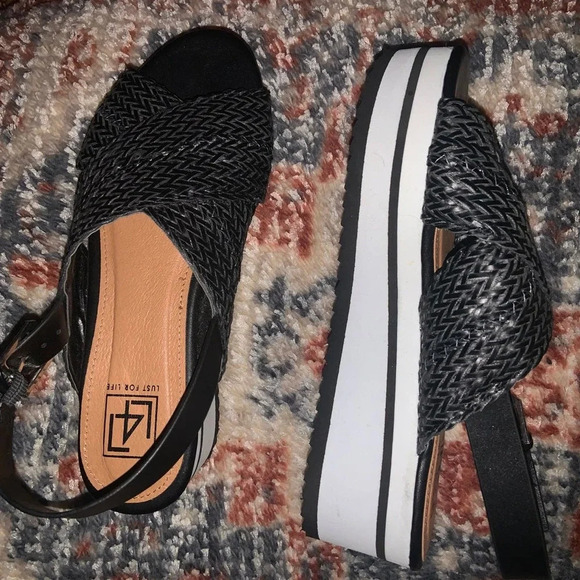 L4l woven platform black & white sandals - Picture 1 of 2